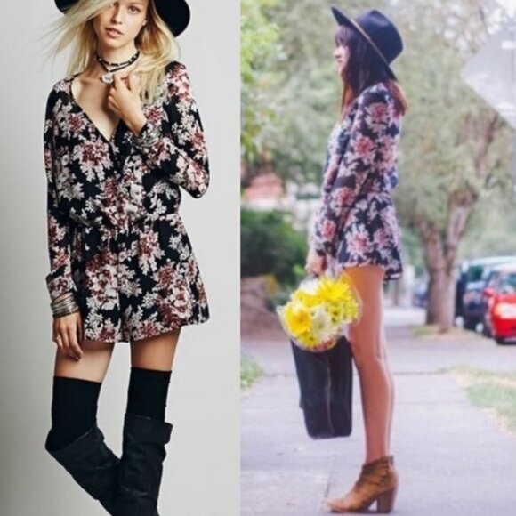 Free People Long Sleeve Floral Romper Size XS Bohemian Boho Playsuit Festival - Picture 7 of 8